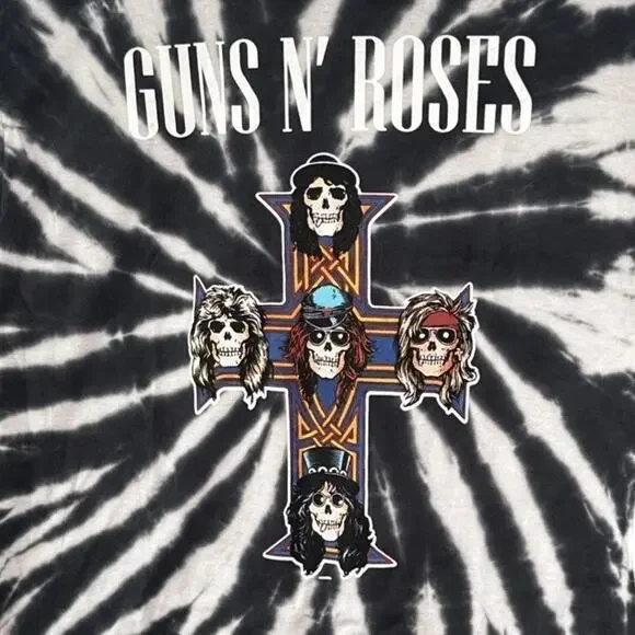Guns N Roses Vintage Style Tie Dye Appetite for Destruction TShirt L Black White - Picture 2 of 14